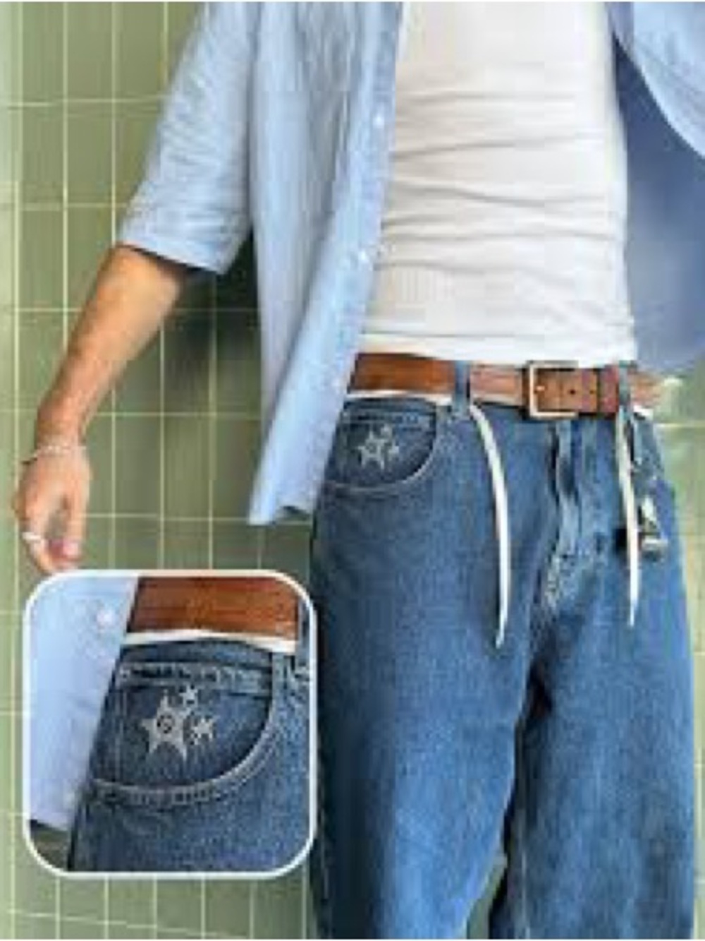 Hollister Baggy Skater 34x28 Denim Jeans Star Embroidered